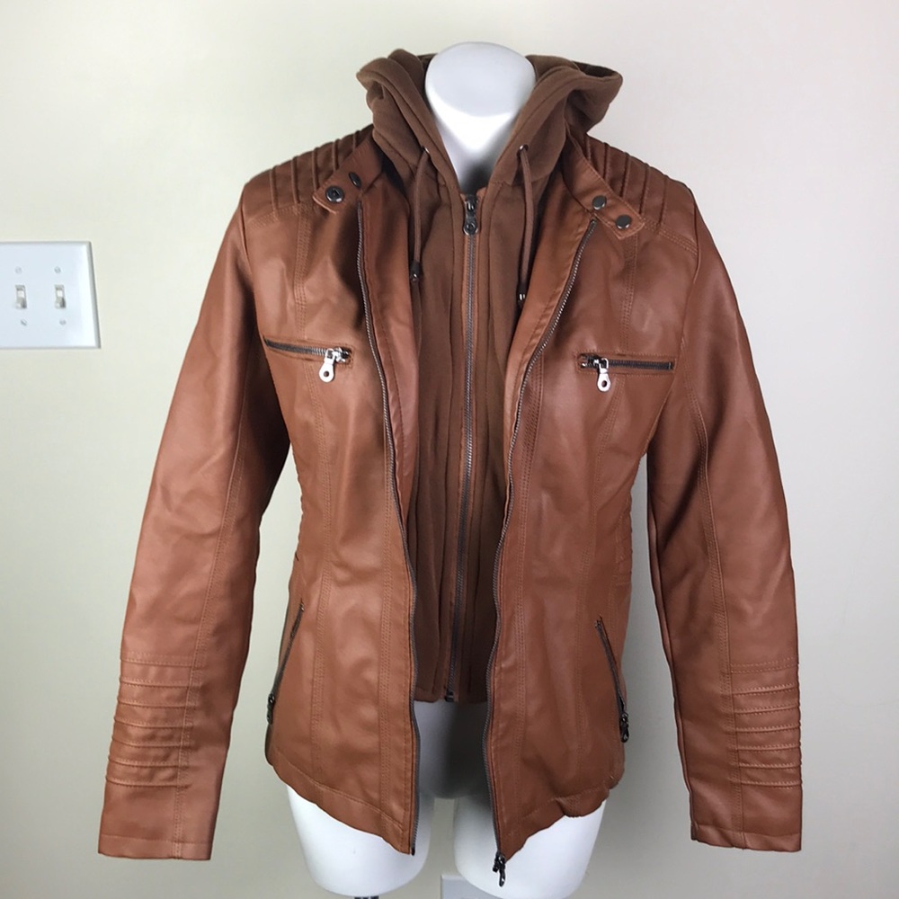 NXH Faux Leather Jacket with Removable Hoodie